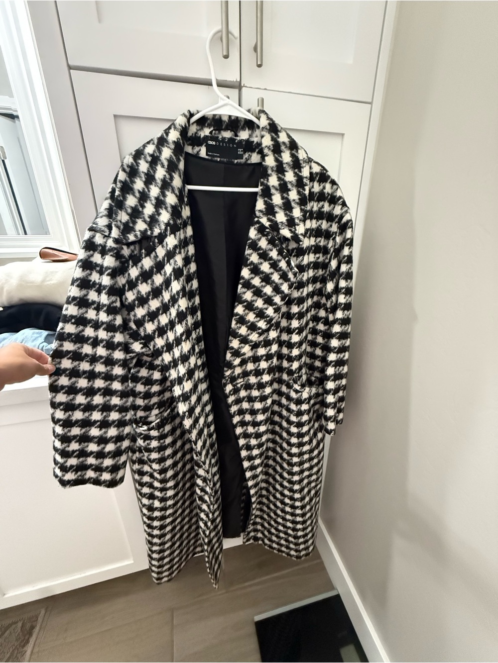 ASOS Houndstooth Long Coat - Black & White